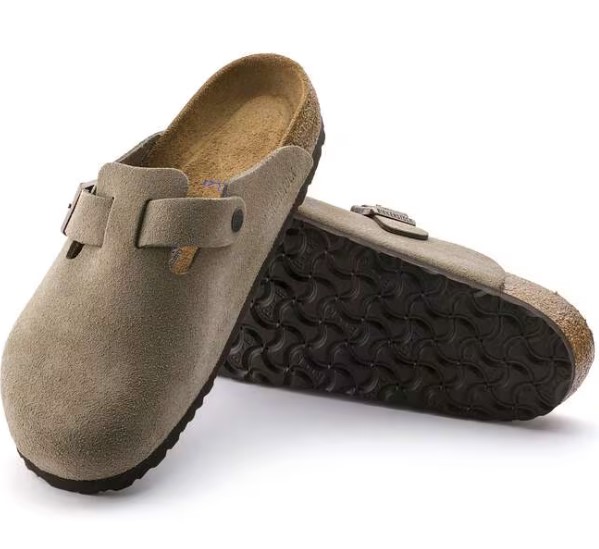 Birkenstock, Boston, Soft Footbed, Suede, Taupe, Men's, pair with sole view