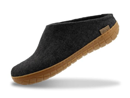 Glerups, Slip On Slipper, Honey Rubber Sole, Charcoal, Men's, angle view