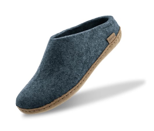 Glerups, Slip On Slipper, Leather Sole, Denim, Men's, angle view