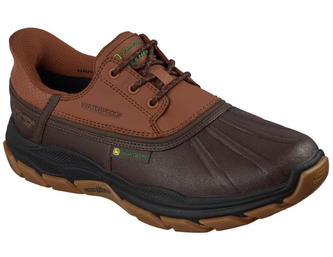 Skechers, John Deere, Slip In Tanzier Duck Shoe, Chocolate Brown, angle view