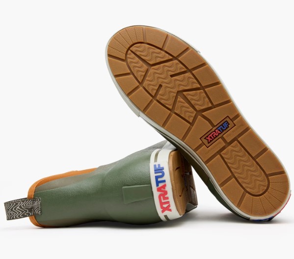 Xtratuf, Fleece, Lined, Ankle, Deck, Boot, Dark Olive Spice, Men's pair with sole view